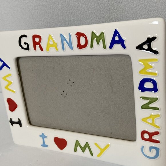 Vtg I Love My Grandma Ceramic Picture Frame Colorful Lettering Holds 4x6 Photo - Picture 1 of 9